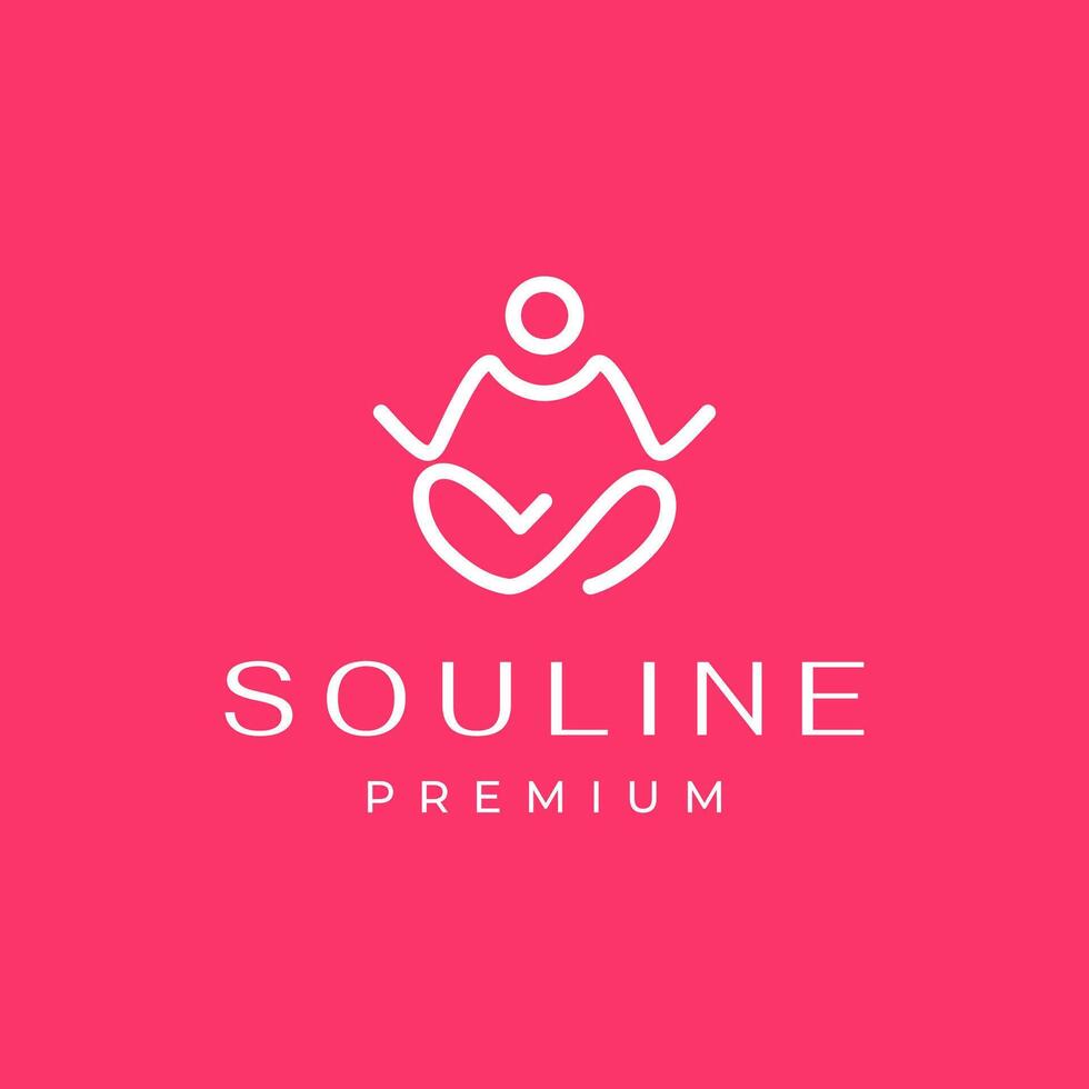 people seated yoga poses wellness relaxing soul minimalist line style modern simple logo design vector icon illustration