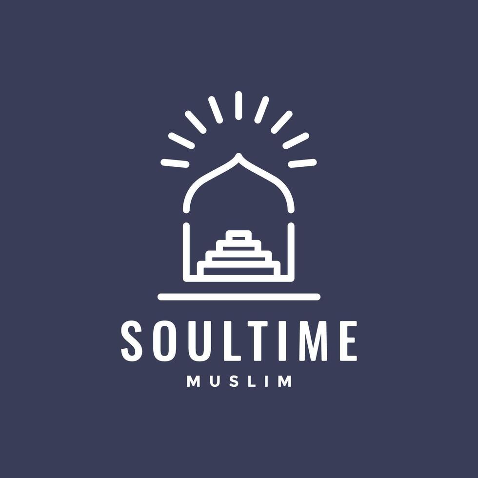 pray time muslim dome mosque stairs shine minimal line style logo design vector icon illustration