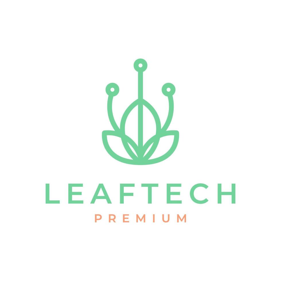 leaves plant group tech growth line modern minimalist style logo design vector icon illustration