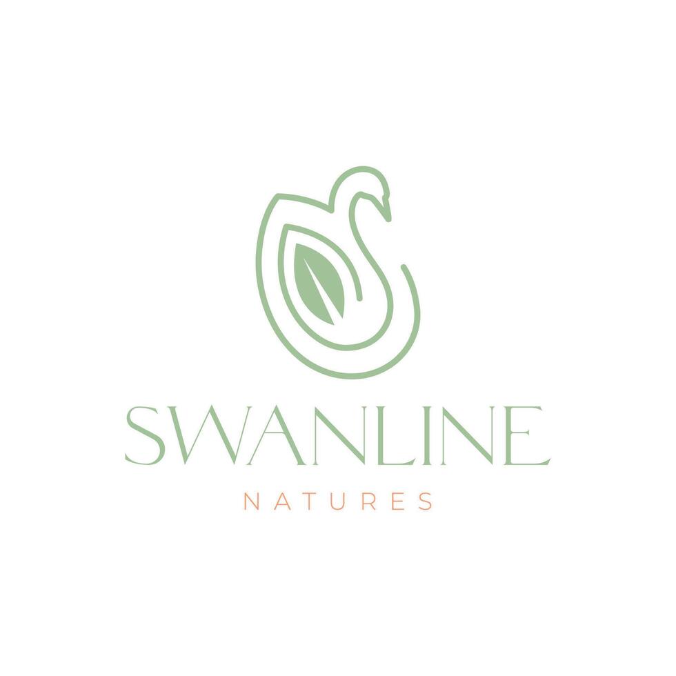 swan goose bird swimming leaves minimalist line style simple feminine logo design vector icon illustration