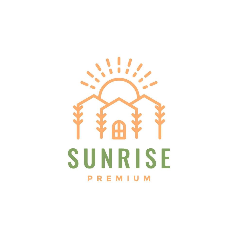 gardening home leaves sunrise minimalist style simple colorful feminine logo design vector icon illustration