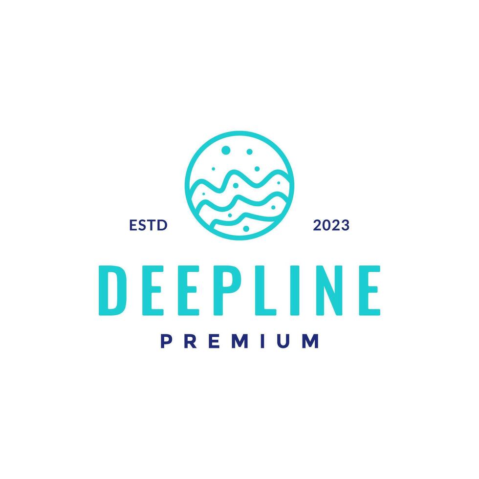 deep water wave sea line style circle minimalist colorful simple logo design vector icon illustration