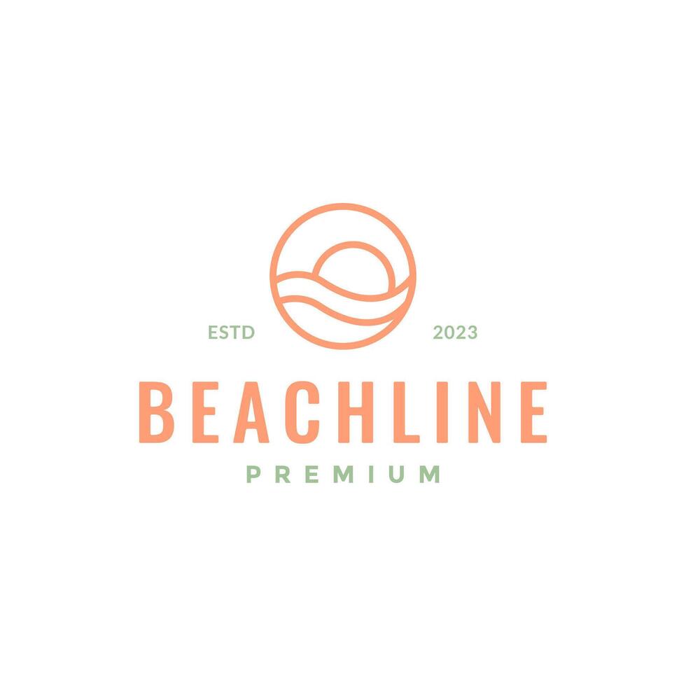 wave beach sunset circle geometric simple minimalist line style hipster logo design vector icon illustration