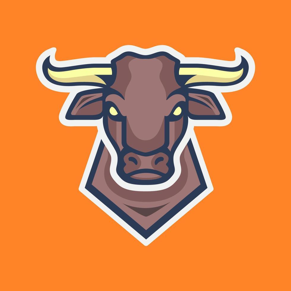 head cow long horn livestock mascot character colorful modern cartoon logo design vector icon illustration