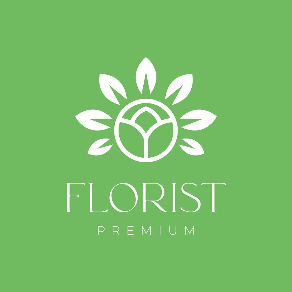 flower buds leaves plant botanical gardening florist feminine simple circle minimal logo design vector icon illustration