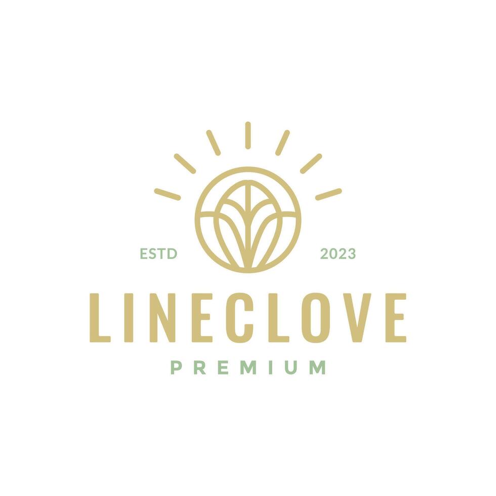 clove smell nature leaves spice cigarette circle geometric minimal line simple logo design vector icon illustration