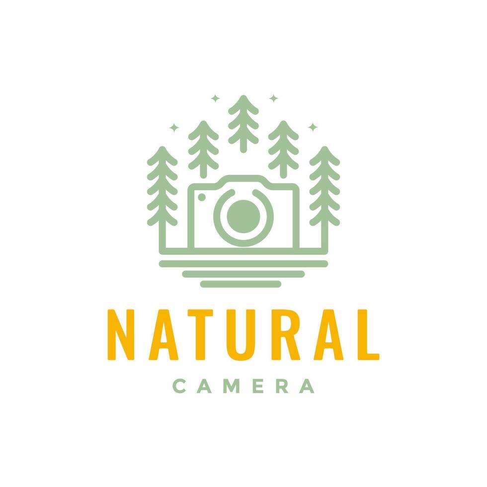 outdoor nature photography camera pine tree forest minimal style line simple colorful logo design vector icon illustration