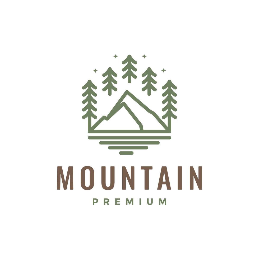 outdoor mountain peak with trees nature simple line style minimal logo design vector icon illustration