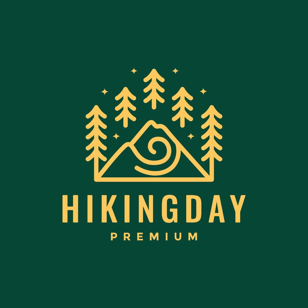 mountain hiking peak forest trees minimalist style line simple logo design vector icon illustration