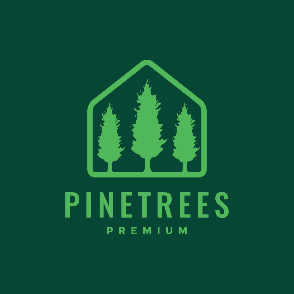 house of pines tree spruce modern simple minimalist line style logo design vector icon illustration