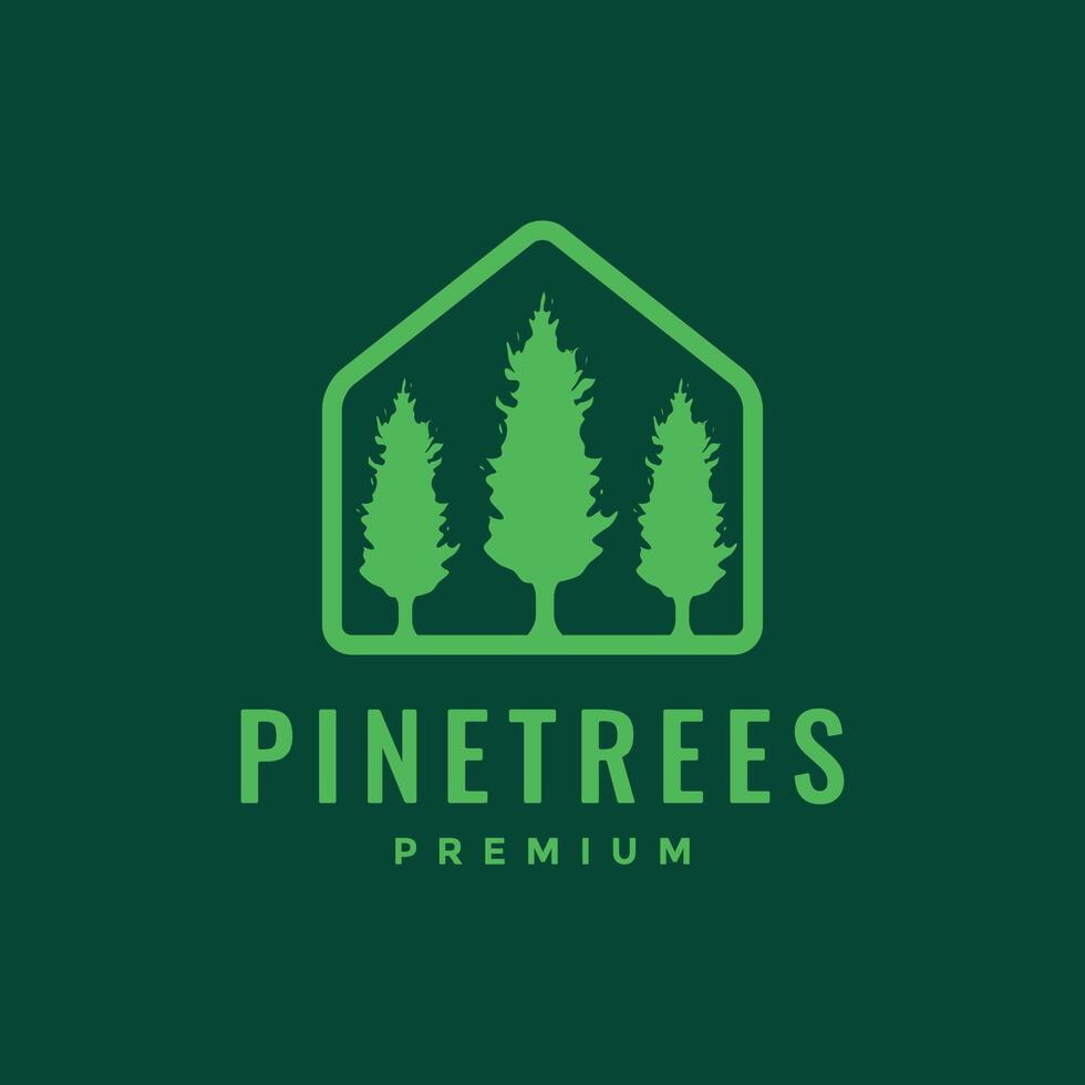 house of pines tree spruce modern simple minimalist line style logo design vector icon illustration