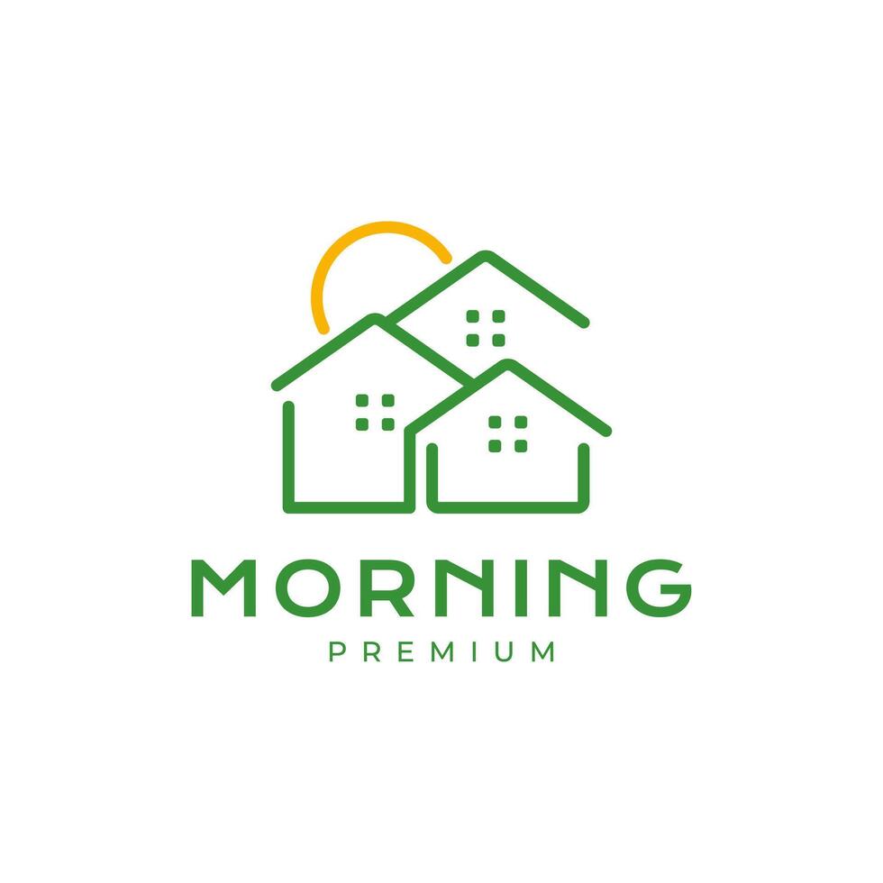 alojamiento cabaña pueblo amanecer Mañana minimalista estilo limpiar sencillo línea logo diseño vector icono ilustración