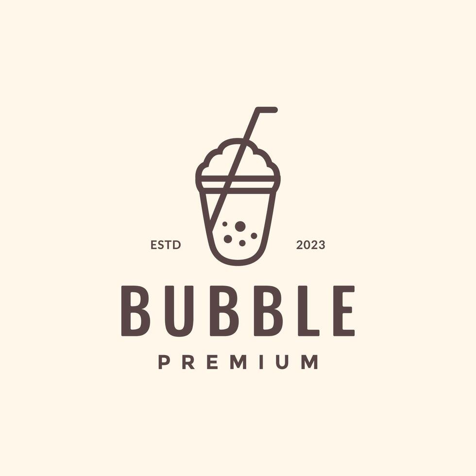 fresh drink bubble foam juice simple line style minimal taste hipster logo design vector icon illustration