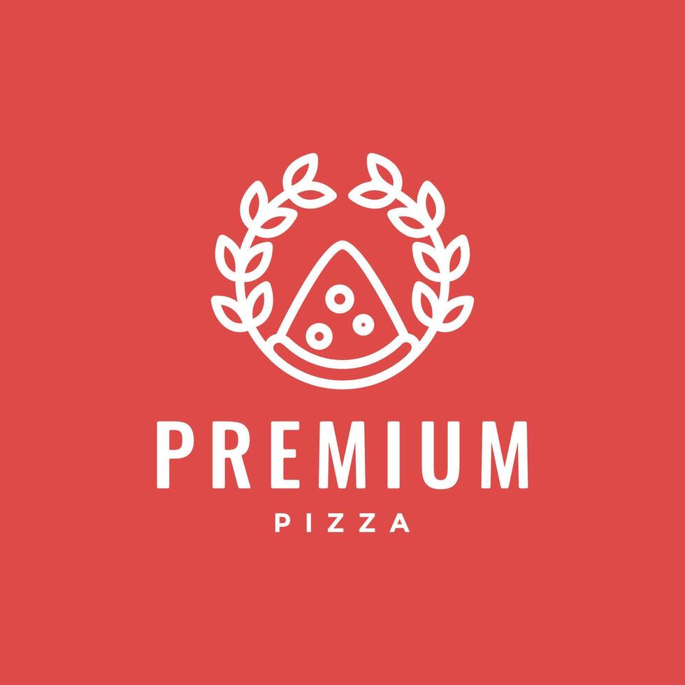 pizza food with wheat leaves simple line style minimalist logo design vector icon illustration