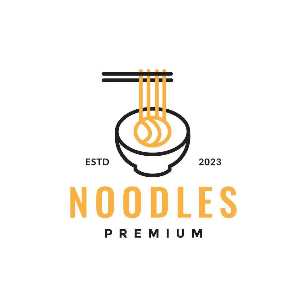 noodle cuisine bowl taste line style minimal cooking logo design vector icon illustration
