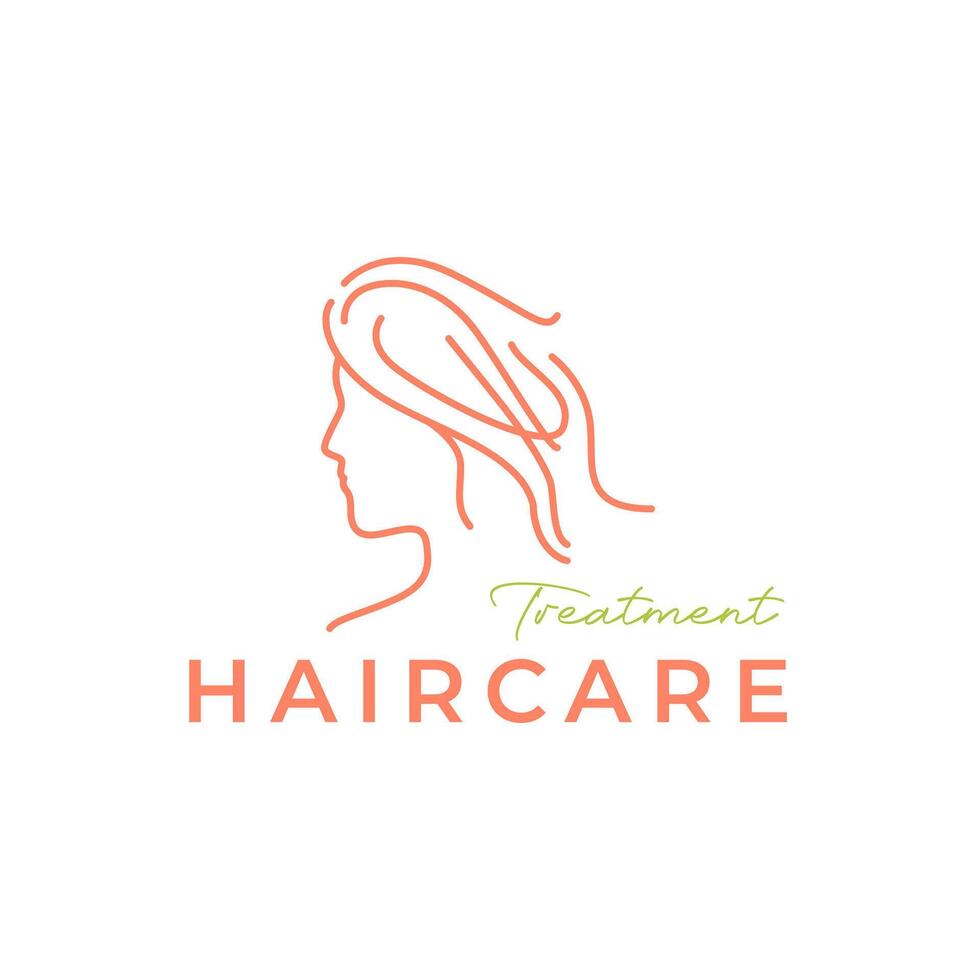 beauty woman face long hair straight treatment salon minimalist lines simple style modern logo design vector icon illustration