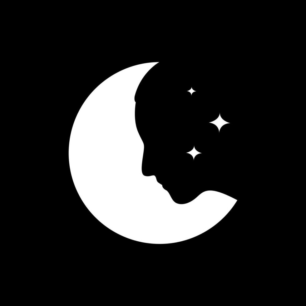 creciente noche con mujer cara belleza moderno mínimo sencillo estilo mascota personaje logo diseño vector icono ilustración