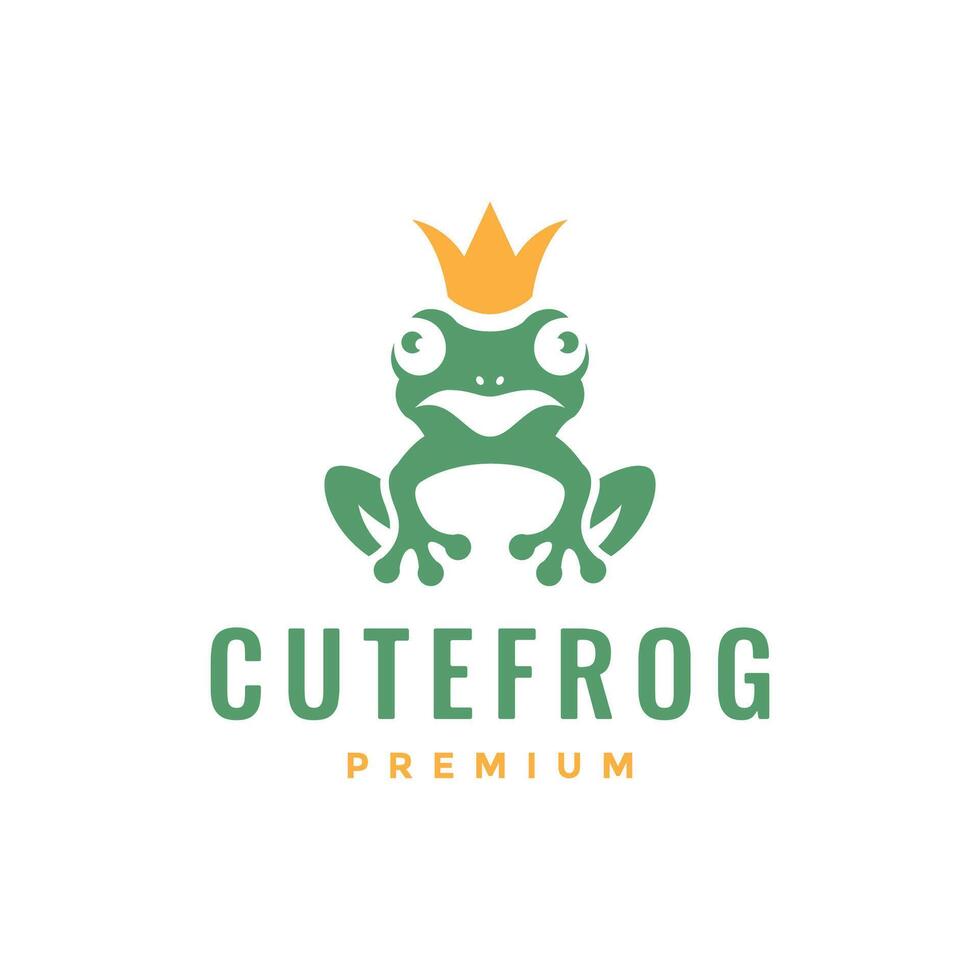 green frog amphibian animal crown flat clean mascot cartoon character modern logo design vector icon illustration