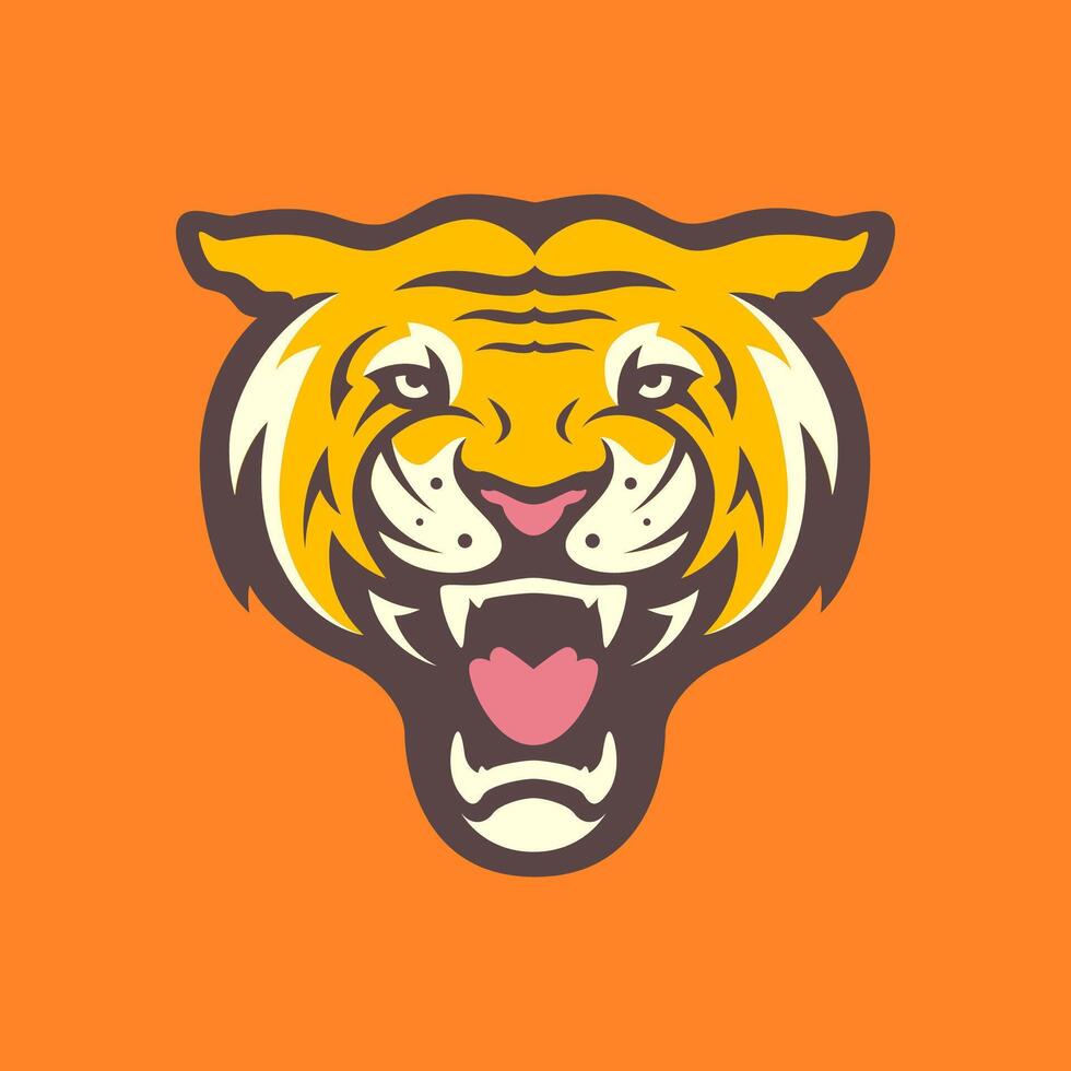 Tigre retrato rugido bestia fauna silvestre carnívoro vistoso moderno mascota personaje dibujos animados pegatina logo diseño vector icono ilustración