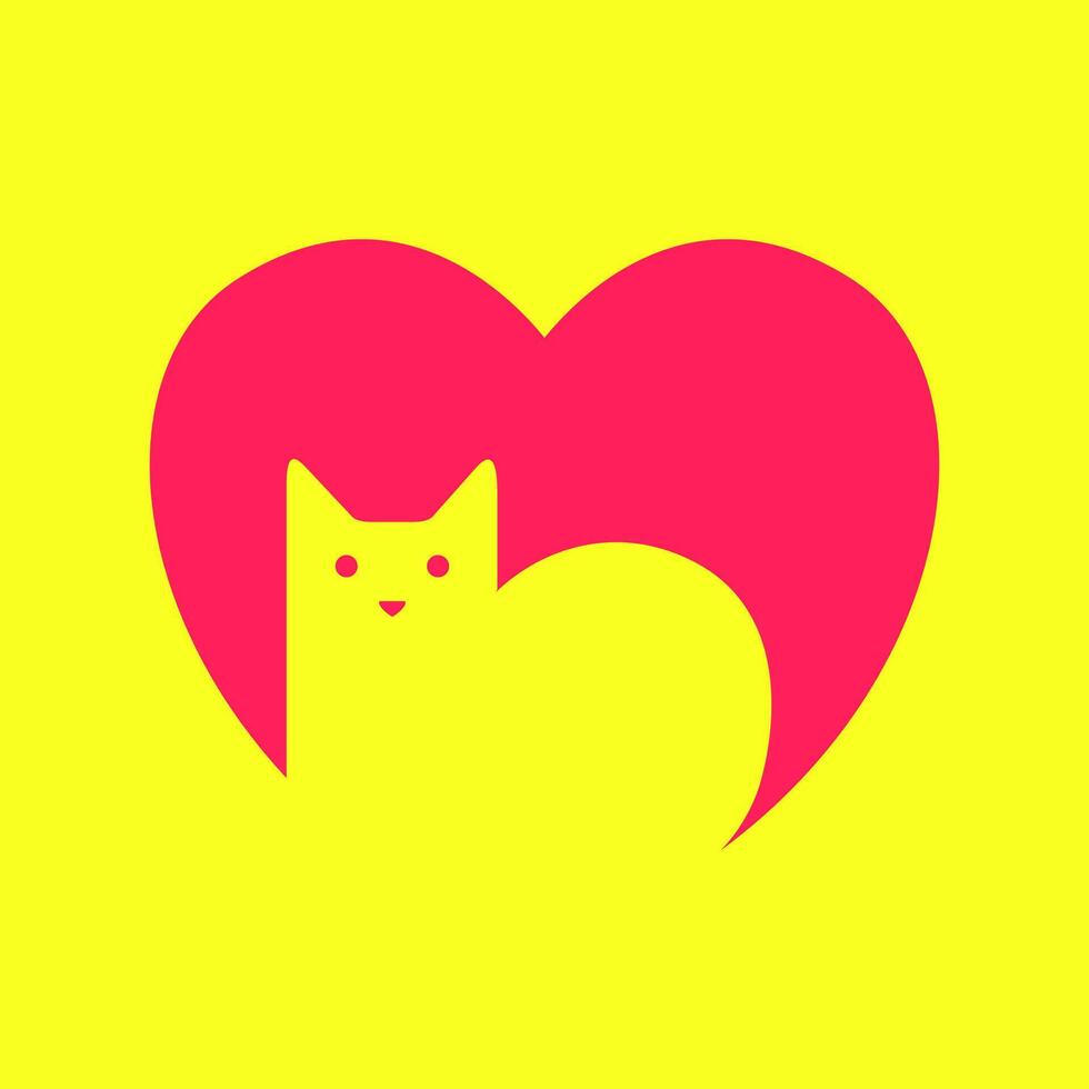 mascotas gato amante corazón forma moderno minimalista limpiar plano mascota personaje logo diseño vector icono ilustración