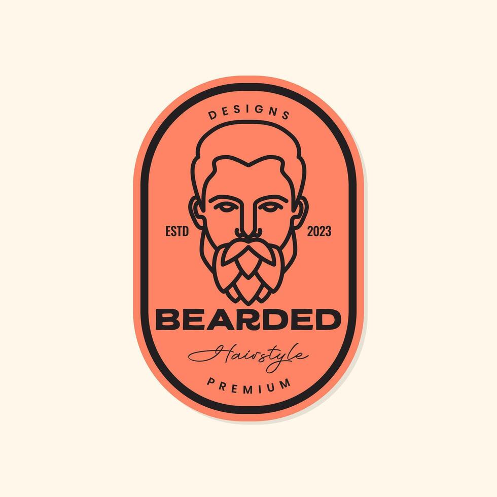 man face portrait cool bearded style mascot cartoon character simple lines style vintage retro sticker logo design vector icon illustration