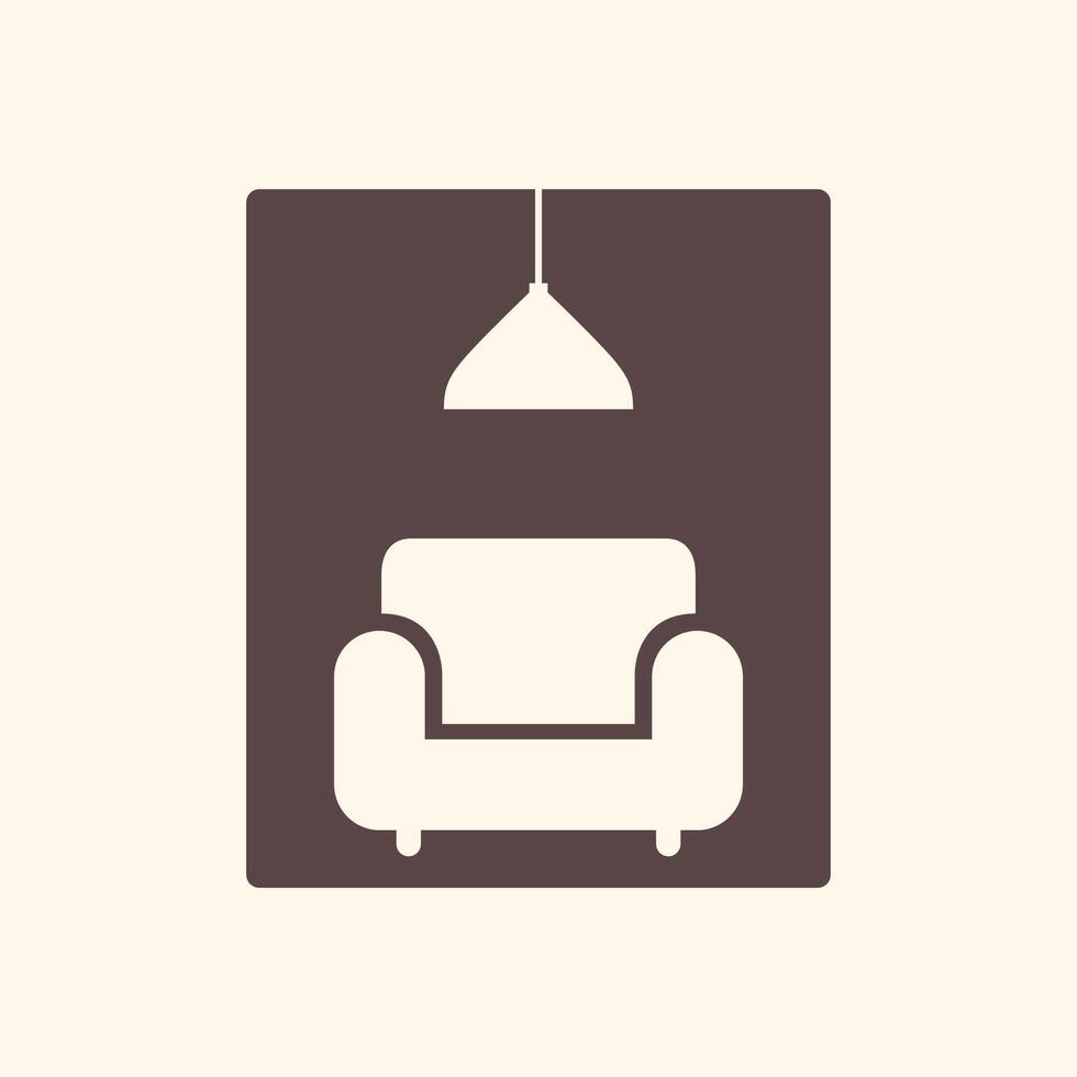 Sillón sofá con candelabro minimalista habitación interior mueble plano logo diseño vector icono ilustración