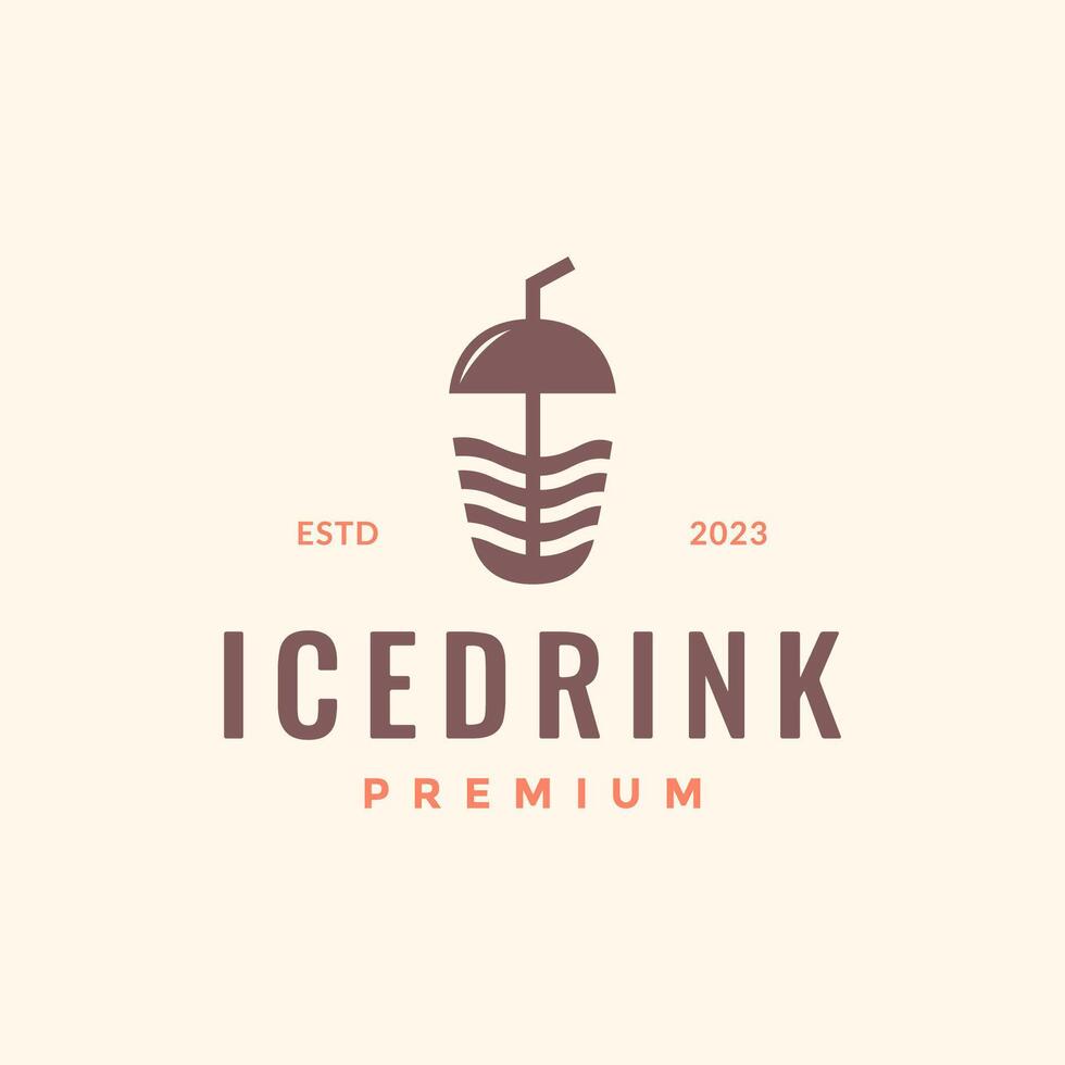 fresh ice drink plastic glass juice hipster style simple logo design vector icon illustration