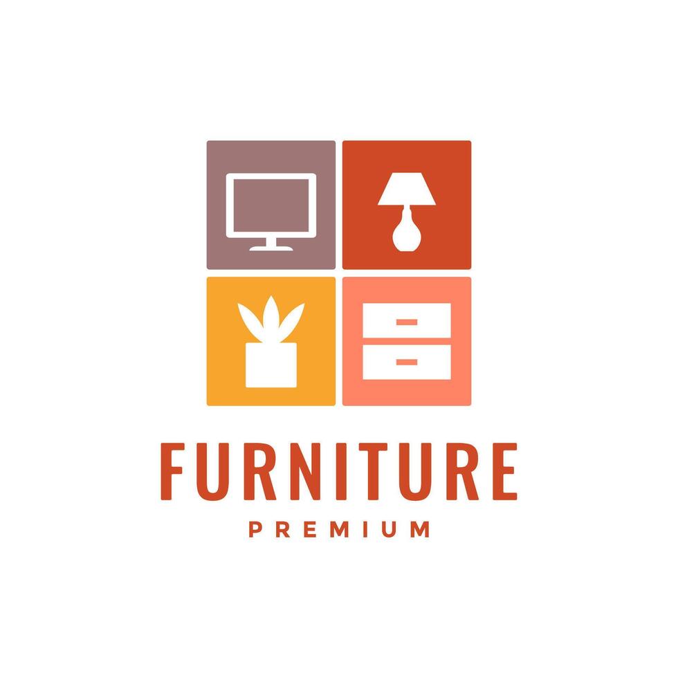 interior furniture set decorative colorful modern logo design vector icon illustration