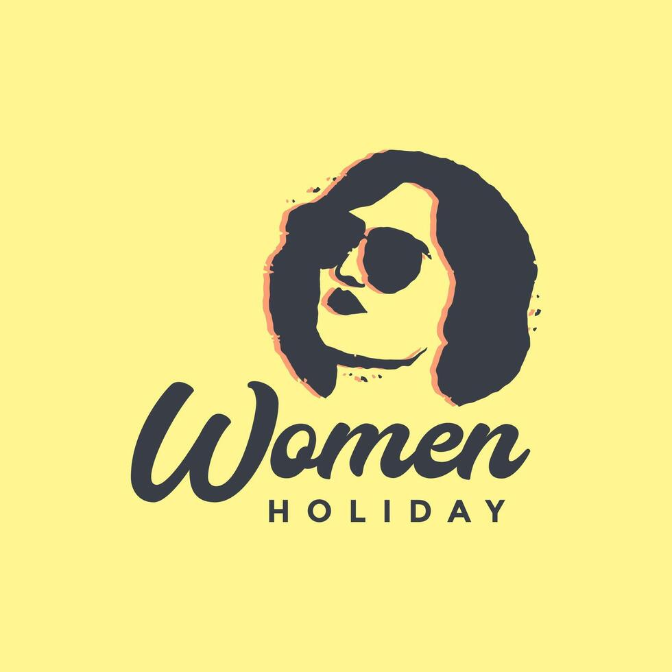 beauty woman portrait short hair with sunglasses classic style hipster retro color logo design vector icon illustration