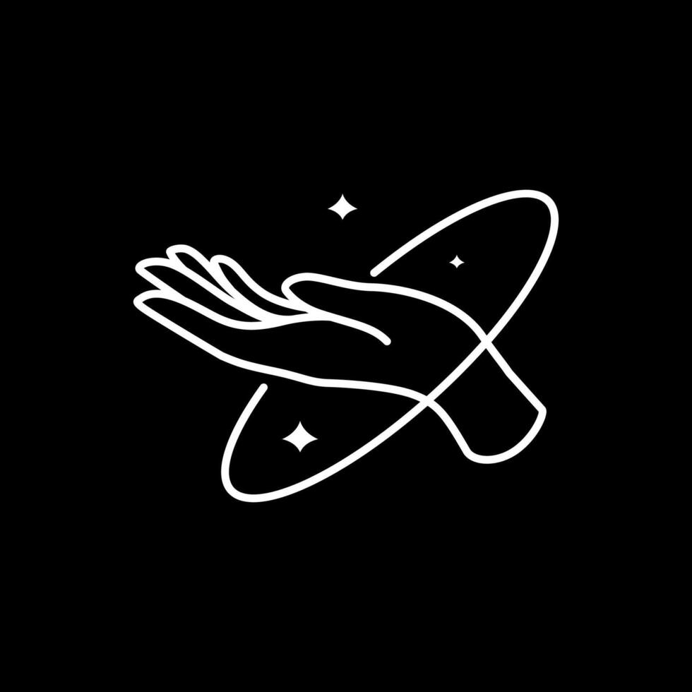 hands hope space sky galaxy planet simple line style minimalist logo design vector icon illustration