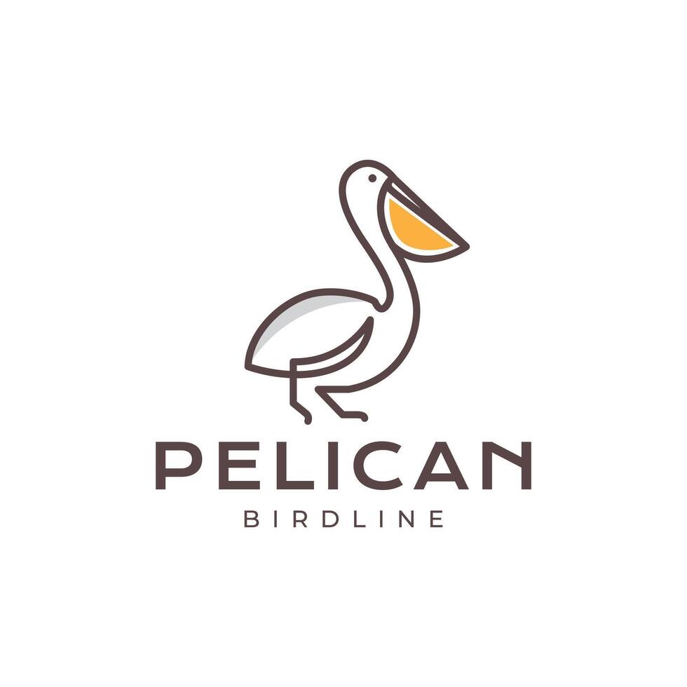 pelican bird big beak simple line style minimal colored modern logo design vector icon illustration
