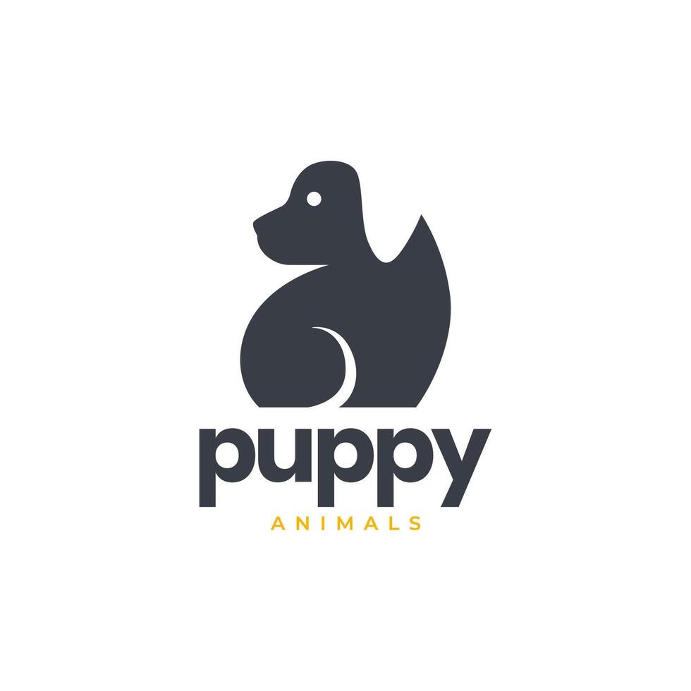 puppy pets sit flat cartoon mascot character modern simple logo design vector icon illustration