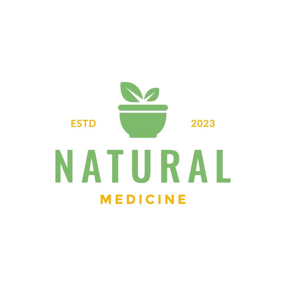 herbario naturaleza medicina cuenco tradicional hojas vistoso logo diseño vector icono ilustración