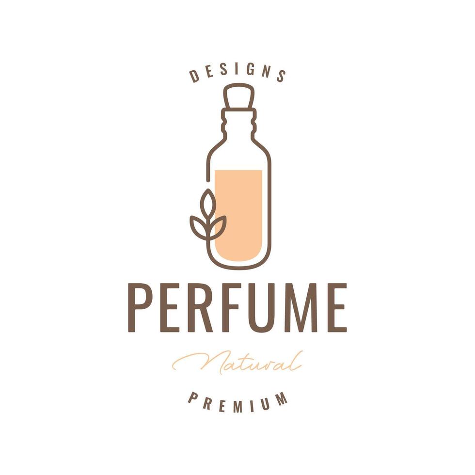 bottle perfume leaves flower feminine colorful line style minimal logo design vector icon illustration