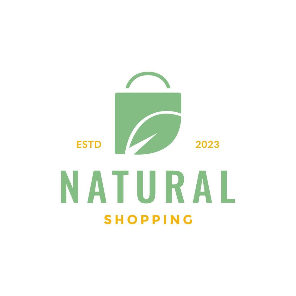 nature bag shopping leaves green modern simple minimal logo design vector icon illustration