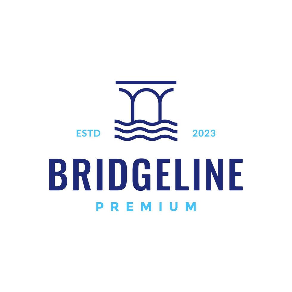 beam bridge with water river simple line style minimal logo design vector icon illustration