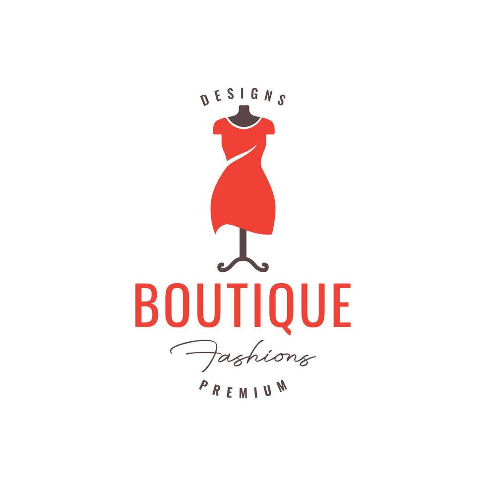 beauty dress with mannequin boutique store simple feminine logo design vector icon illustration