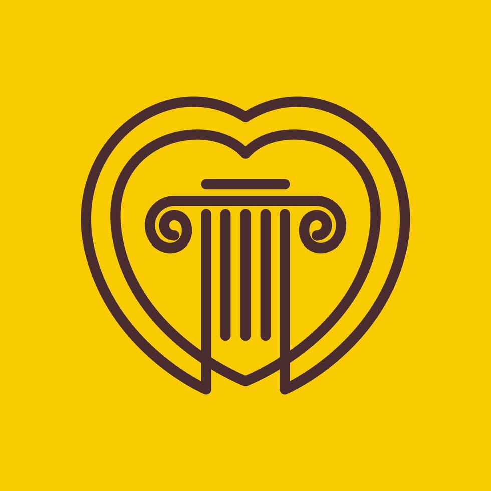 pillar law attorney firm advisor love heart line style simple logo design vector icon illustration