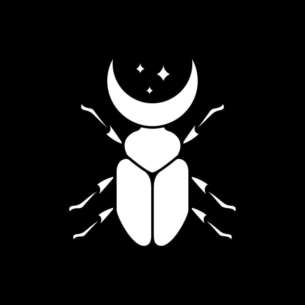 horned beetle insect crescent night mascot character modern simple logo design vector illustration