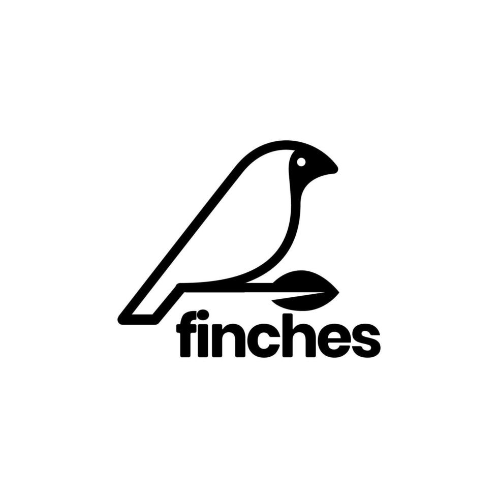 finches bird perched leaves twig branch simple line modern mascot character logo design vector icon illustration