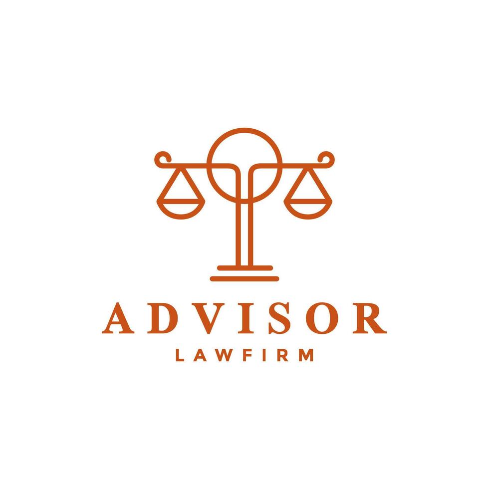 balance scale attorney law firm modern line style simple minimal circle logo design vector icon illustration