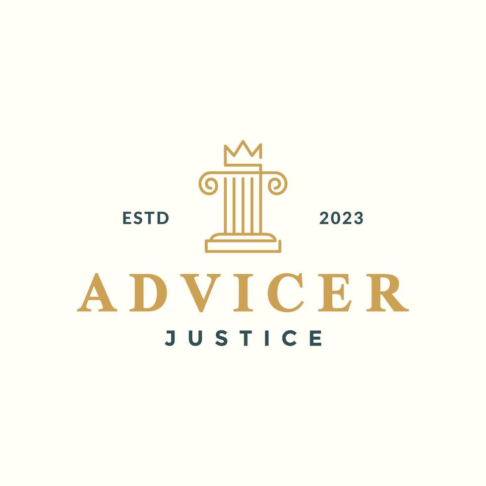 pillar law attorney firm advisor crown king line style simple classic luxury logo design vector icon illustration