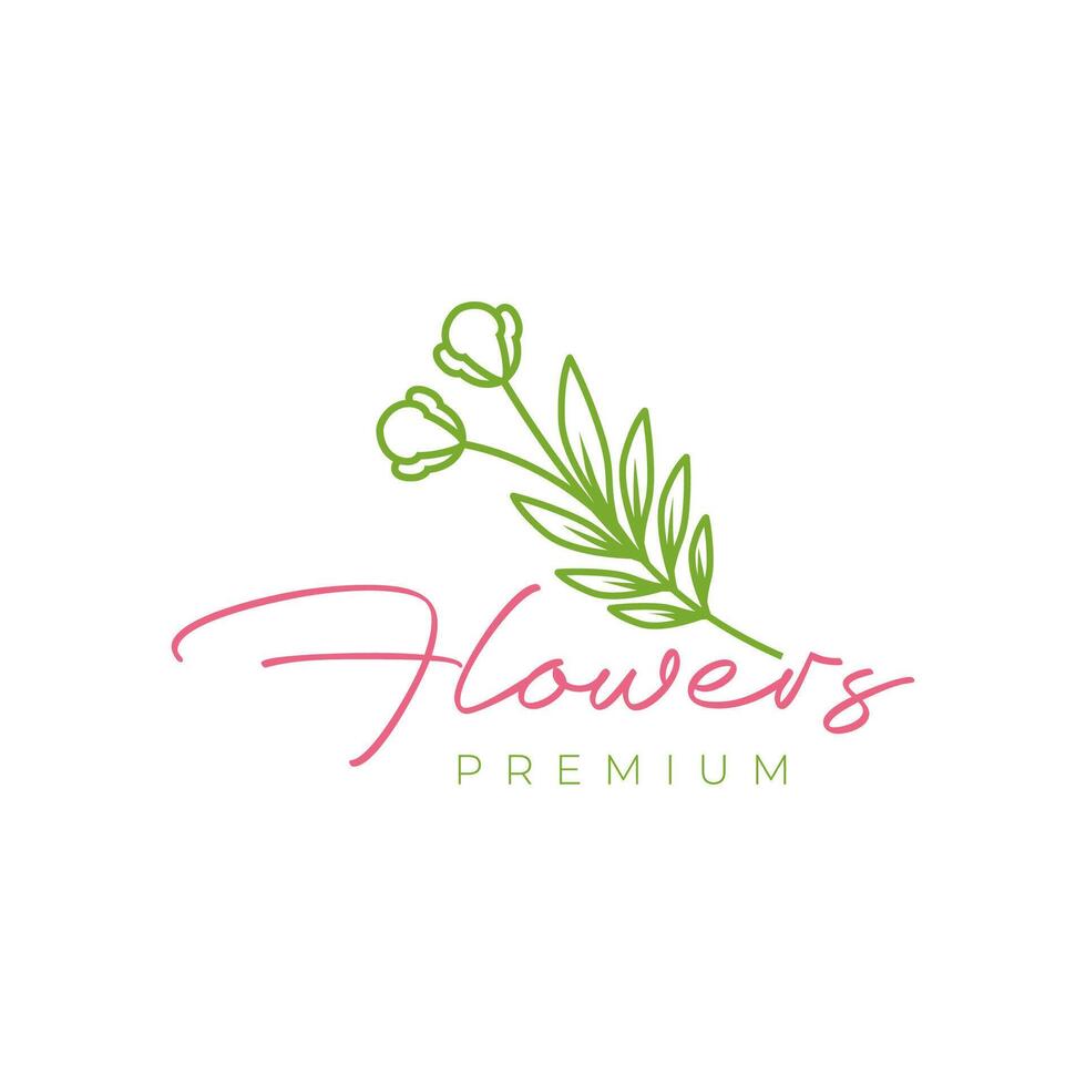 flower feminine plant buds leaves line style simple botanical florist logo design vector illustration