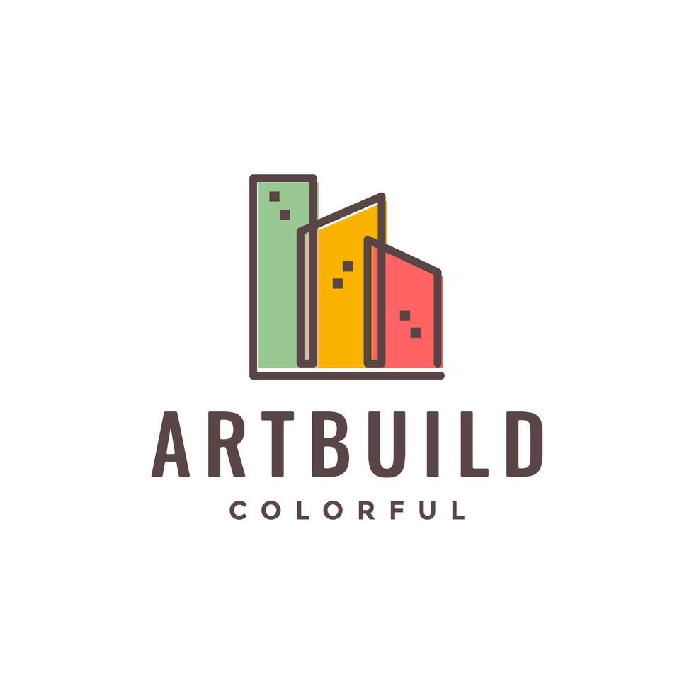 building city art single line colorful modern colorful logo design vector illustration