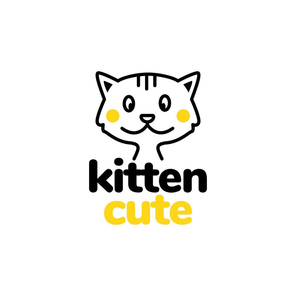 kitten pet portrait cute smile happy line style mascot character cartoon logo design vector icon illustration