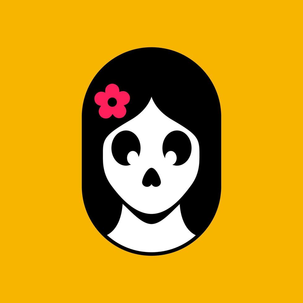 beauty skull dia de muertos flat clean mascot character cartoon logo design vector illustration