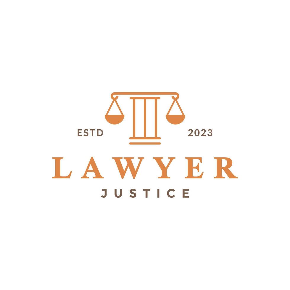 pillar scale balance attorney law firm line style simple classic luxury logo design vector icon illustration