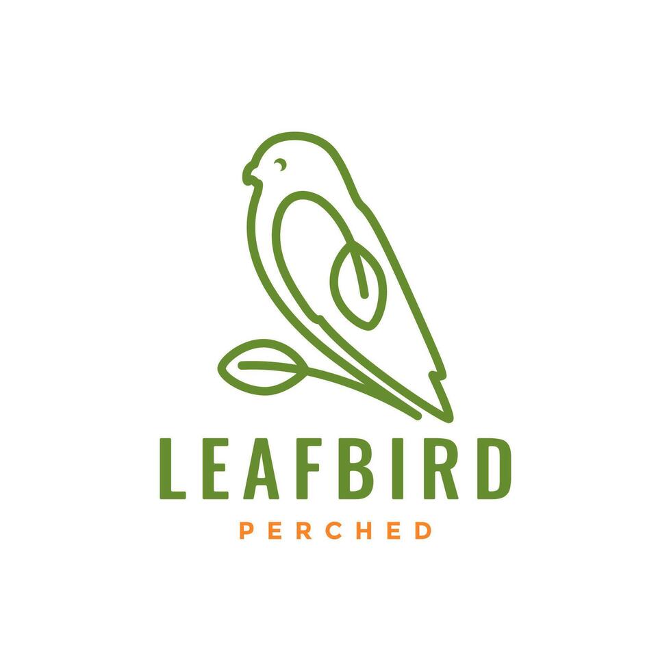 canary bird perched leaves branch line style minimal flat simple logo design vector icon illustration