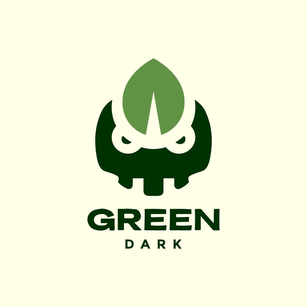 skull crane head with leaf nature flat simple minimalist style mascot logo design vector icon illustration