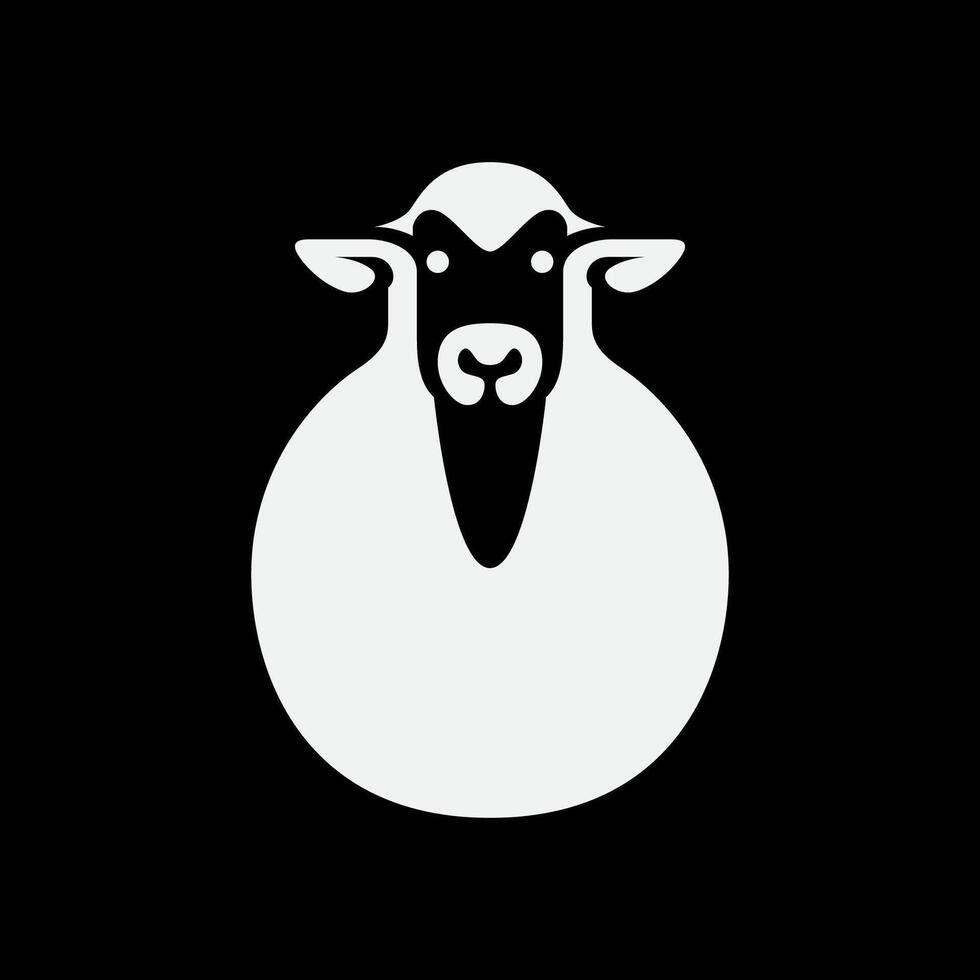 face portrait sheep wool circle modern cattle shape minimal mascot character flat clean logo design vector icon illustration